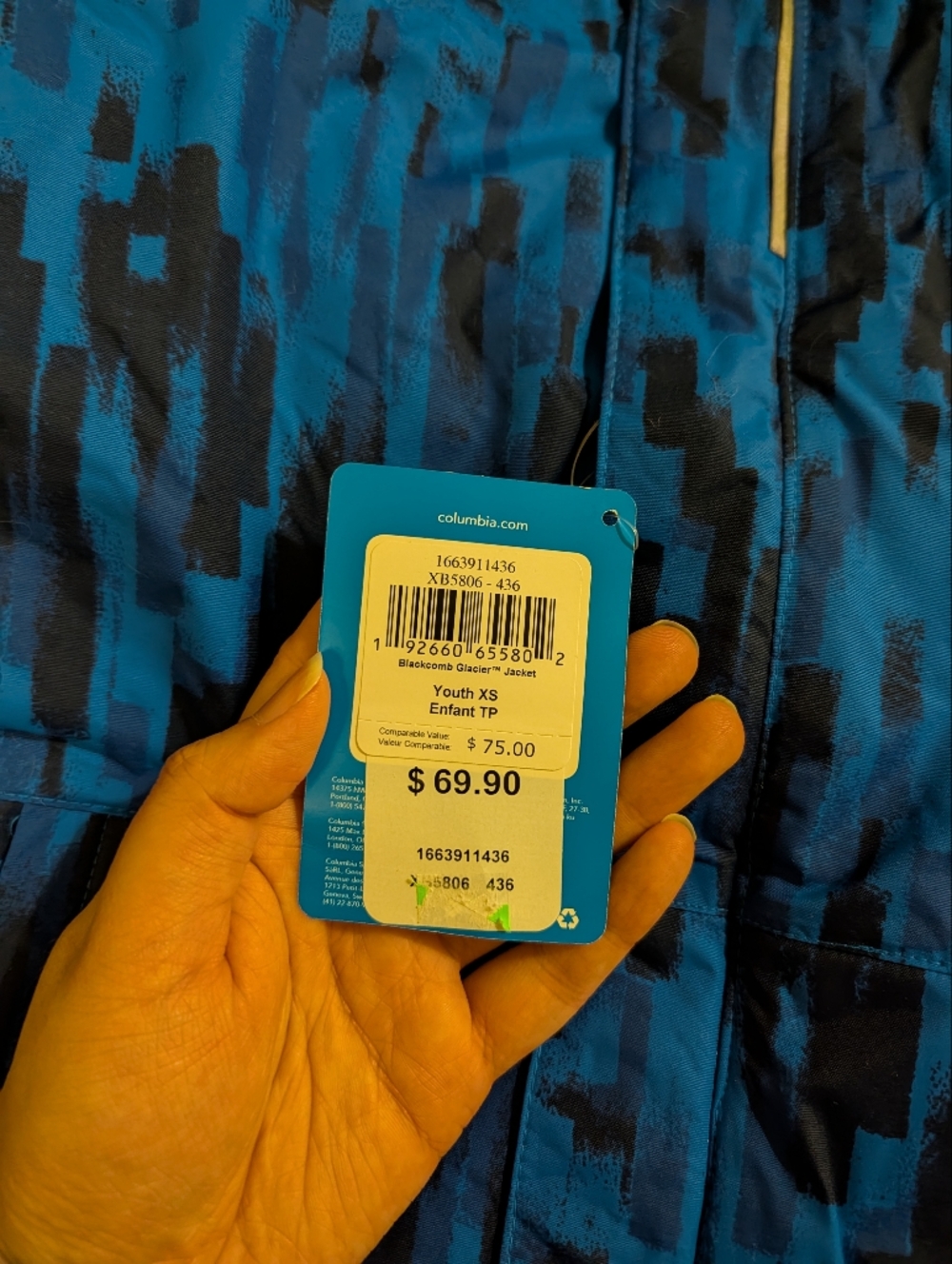 Columbia Blue Pixel Print Kids' Hooded Winter Coat - XS - Picture 3 of 3